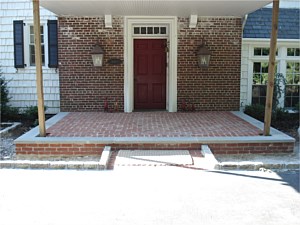 grouted red brick bluestone stoop step patio porch